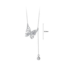 Load image into Gallery viewer, 925 Sterling Silver Fashion and Elegant Butterfly Tassel Pendant with Cubic Zirconia and Necklace