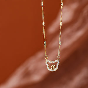 925 Sterling Silver Plated Gold Simple Cute Alphabet M Bear Pendant with Cubic Zirconia and Necklace