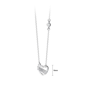 925 Sterling Silver Simple and Cute Hollow Heart-shaped Pendant with Cubic Zirconia and Necklace