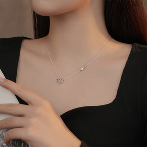 925 Sterling Silver Simple and Cute Hollow Heart-shaped Pendant with Cubic Zirconia and Necklace