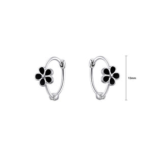 925 Sterling Silver Simple Sweet Enamel Black Flower Earrings
