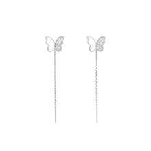 Load image into Gallery viewer, 925 Sterling Silver Simple Sweet Butterfly Tassel Stud Earrings with Cubic Zirconia