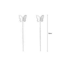 Load image into Gallery viewer, 925 Sterling Silver Simple Sweet Butterfly Tassel Stud Earrings with Cubic Zirconia