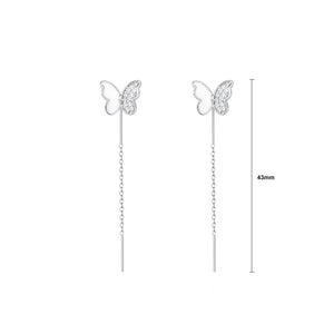 925 Sterling Silver Simple Sweet Butterfly Tassel Stud Earrings with Cubic Zirconia