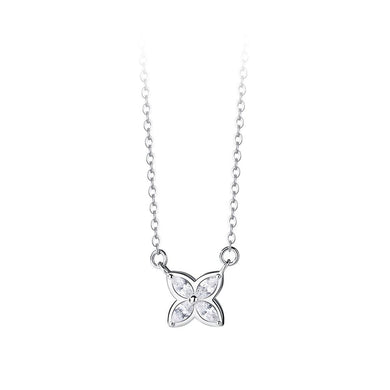 925 Sterling Silver Simple and Fashion Four-leafed Clover Pendant with Cubic Zirconia and Necklace