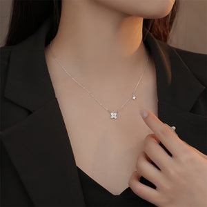 925 Sterling Silver Simple and Fashion Four-leafed Clover Pendant with Cubic Zirconia and Necklace