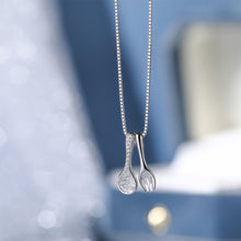 Load image into Gallery viewer, 925 Sterling Silver Simple Creative Spoon and Fork Pendant with Cubic Zirconia and Necklace