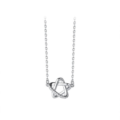 925 Sterling Silver Simple and Fashion Hollow Star Pendant with Cubic Zirconia and Necklace