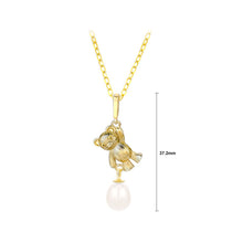 Load image into Gallery viewer, 925 Sterling Silver Plated Gold Fashion Cute Bear Freshwater Pearl Pendant with Necklace