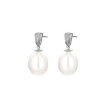 Load image into Gallery viewer, 925 Sterling Silver Simple Elegant Striped Geometric Freshwater Pearl Earrings