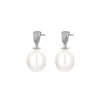 925 Sterling Silver Simple Elegant Striped Geometric Freshwater Pearl Earrings