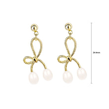 Load image into Gallery viewer, 925 Sterling Silver Plated Gold Simple Sweet Ribbon Freshwater Pearl Earrings