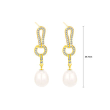 Load image into Gallery viewer, 925 Sterling Silver Plated Gold Fashion Elegant Geometric Tassel Freshwater Pearl Earrings with Cubic Zirconia