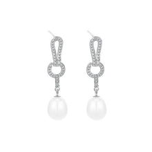 Load image into Gallery viewer, 925 Sterling Silver Fashion Elegant Geometric Tassel Freshwater Pearl Earrings with Cubic Zirconia