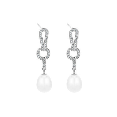 925 Sterling Silver Fashion Elegant Geometric Tassel Freshwater Pearl Earrings with Cubic Zirconia