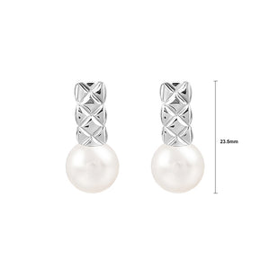 925 Sterling Silver Fashion Temperament Diamond Pattern Geometric Freshwater Pearl Earrings