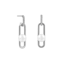 Load image into Gallery viewer, 925 Sterling Silver Simple Temperament Hollow Geometric Freshwater Pearl Earrings with Cubic Zirconia