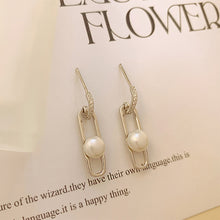 Load image into Gallery viewer, 925 Sterling Silver Simple Temperament Hollow Geometric Freshwater Pearl Earrings with Cubic Zirconia
