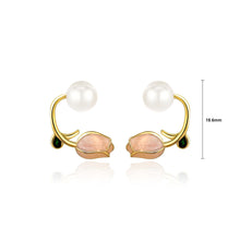Load image into Gallery viewer, 925 Sterling Silver Plated Gold Fashion Temperament Enamel Tulip Freshwater Pearl Stud Earrings