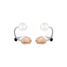 Load image into Gallery viewer, 925 Sterling Silver Fashion Temperament Enamel Tulip Freshwater Pearl Stud Earrings