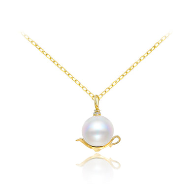 925 Sterling Silver Plated Gold Simple Creative Teapot Imitation Pearl Pendant with Cubic Zirconia and Necklace