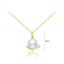 Load image into Gallery viewer, 925 Sterling Silver Plated Gold Simple Creative Teapot Imitation Pearl Pendant with Cubic Zirconia and Necklace