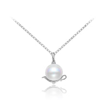 Load image into Gallery viewer, 925 Sterling Silver Simple Creative Teapot Imitation Pearl Pendant with Cubic Zirconia and Necklace