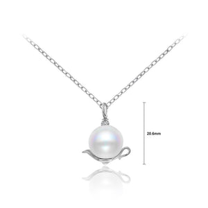 925 Sterling Silver Simple Creative Teapot Imitation Pearl Pendant with Cubic Zirconia and Necklace