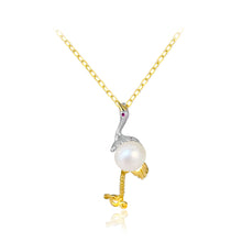 Load image into Gallery viewer, 925 Sterling Silver Plated Gold Fashion and Elegant Red-crowned Crane Freshwater Pearl Pendant with Necklace