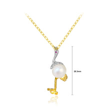 Load image into Gallery viewer, 925 Sterling Silver Plated Gold Fashion and Elegant Red-crowned Crane Freshwater Pearl Pendant with Necklace