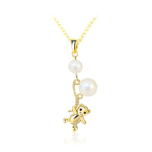 Load image into Gallery viewer, 925 Sterling Silver Plated Gold Fashion and Creative Balloon Bear Pendant with Freshwater Pearls and Necklace