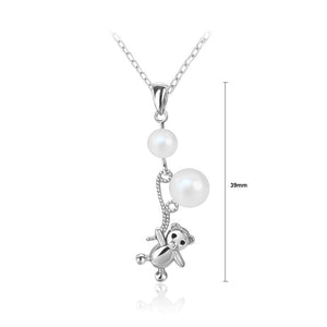 925 Sterling Silver Fashion and Creative Balloon Bear Pendant with Freshwater Pearls and Necklace