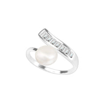 Load image into Gallery viewer, 925 Sterling Silver Fashion Simple Geometric Freshwater Pearl Adjustable Open Ring with Cubic Zirconia