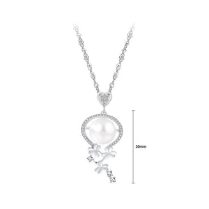 925 Sterling Silver Fashion Temperament Flower Freshwater Pearl Pendant with Cubic Zirconia and Necklace