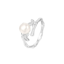 Load image into Gallery viewer, 925 Sterling Silver Fashion Creative Bamboo Freshwater Pearl Adjustable Open Ring with Cubic Zirconia