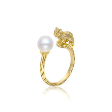 Load image into Gallery viewer, 925 Sterling Silver Plated Gold Simple Vintage Cat Imitation Pearl Adjustable Open Ring