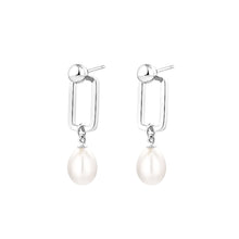 Load image into Gallery viewer, 925 Sterling Silver Simple and Fashion Hollow Geometric Square Earrings with Freshwater Pearls