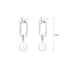 Load image into Gallery viewer, 925 Sterling Silver Simple and Fashion Hollow Geometric Square Earrings with Freshwater Pearls