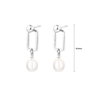 925 Sterling Silver Simple and Fashion Hollow Geometric Square Earrings with Freshwater Pearls