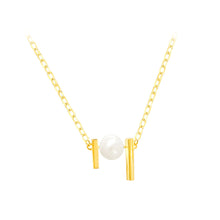 Load image into Gallery viewer, 925 Sterling Silver Plated Gold Fashion Simple Strip Freshwater Pearl Pendant with Necklace