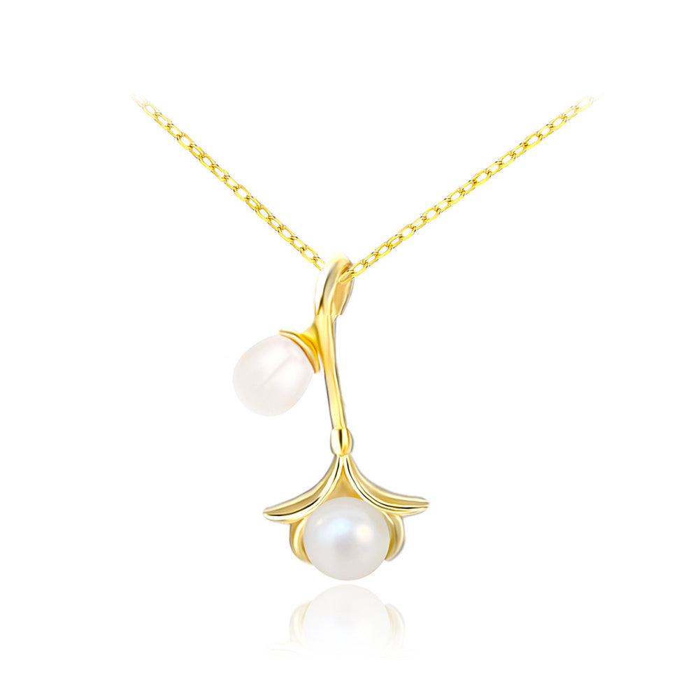 925 Sterling Silver Plated Gold Fashion Temperament Flower Freshwater Pearl Pendant with Necklace