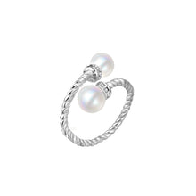 Load image into Gallery viewer, 925 Sterling Silver Simple and Fashion Twist Geometric Imitation Pearl Adjustable Open Ring with Cubic Zirconia