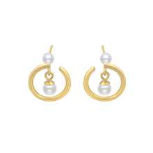 Load image into Gallery viewer, 925 Sterling Silver Plated Gold Fashion Simple Frosted Geometric Circle Imitation Pearl Earrings