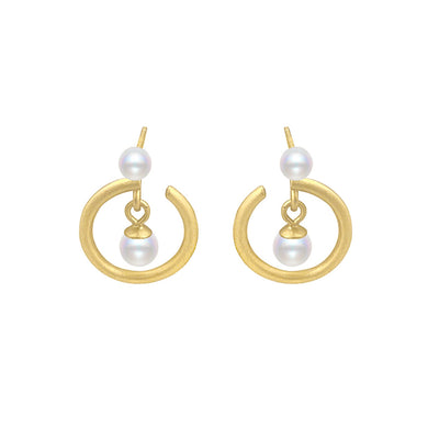 925 Sterling Silver Plated Gold Fashion Simple Frosted Geometric Circle Imitation Pearl Earrings