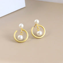 Load image into Gallery viewer, 925 Sterling Silver Plated Gold Fashion Simple Frosted Geometric Circle Imitation Pearl Earrings