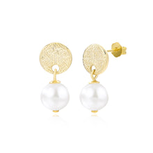 Load image into Gallery viewer, 925 Sterling Silver Plated Gold Simple and Elegant Irregular Pattern Geometric Freshwater Pearl Earrings