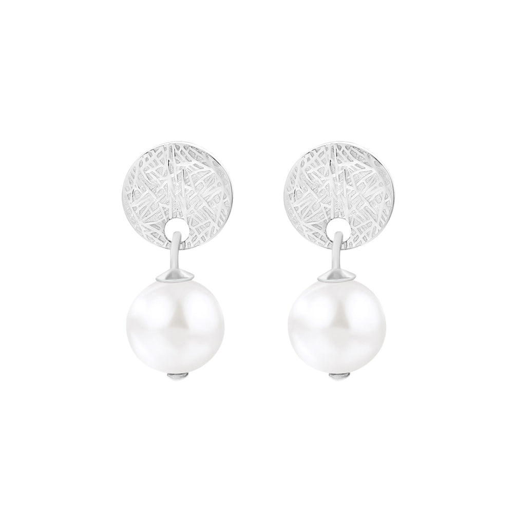 925 Sterling Silver Simple and Elegant Irregular Pattern Geometric Freshwater Pearl Earrings