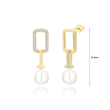 Load image into Gallery viewer, 925 Sterling Silver Plated Gold Fashion Geometric Square Freshwater Pearl Earrings with Cubic Zirconia