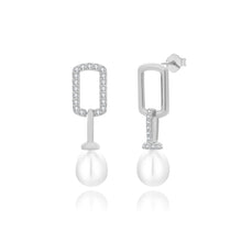 Load image into Gallery viewer, 925 Sterling Silver Fashion Geometric Square Freshwater Pearl Earrings with Cubic Zirconia