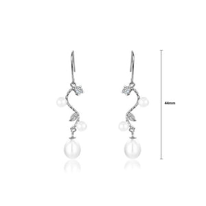925 Sterling Silver Fashion Simple Leaf Freshwater Pearl Long Earrings with Cubic Zirconia